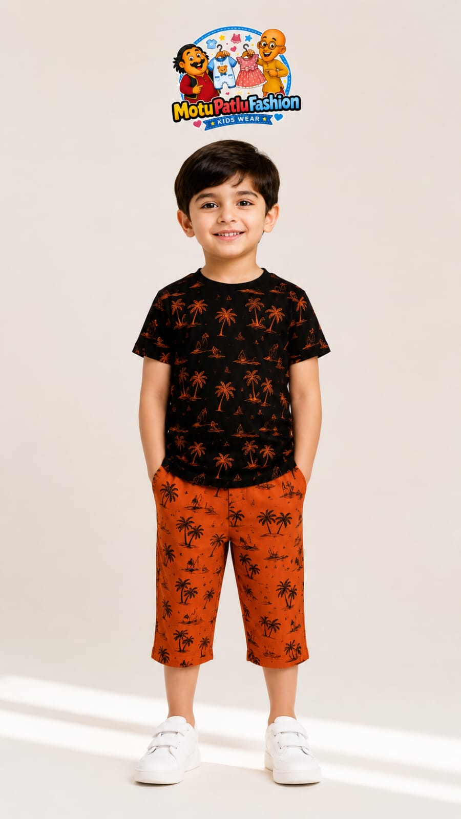 Black & Orange Cropped Trouser Set