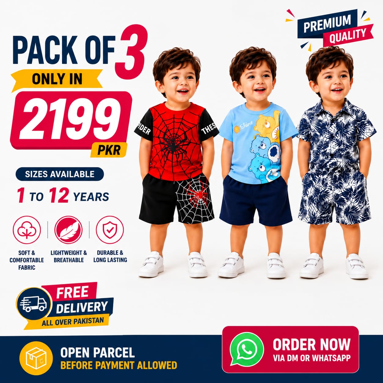 Boys pack of three short sets